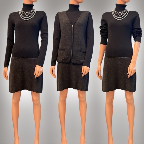 Dkny Dresses & Skirts - DKNY Wool Ribbed Knit Turtleneck Dress with Vest